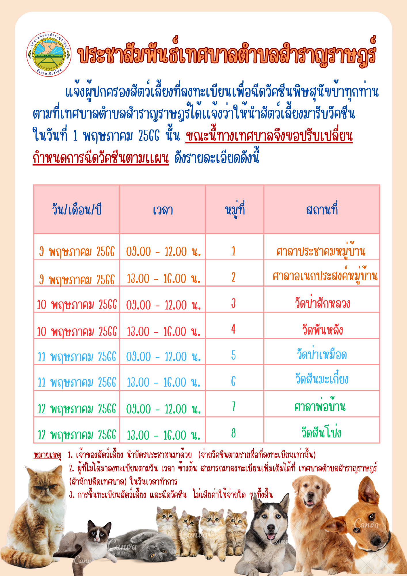 Read more about the article แผนการออกบริการฉีดวัคซีนพิษสุนัขบ้า ประจำปี 2566