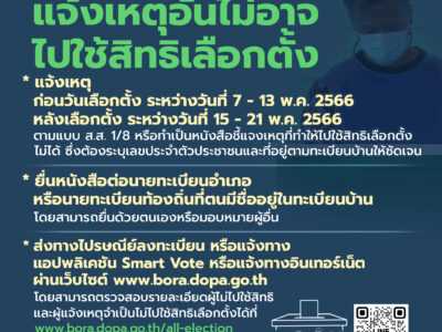 Read more about the article ไม่สามารถไปใช้สิทธิเลือกตั้งได้ต้องทำอย่างไร?